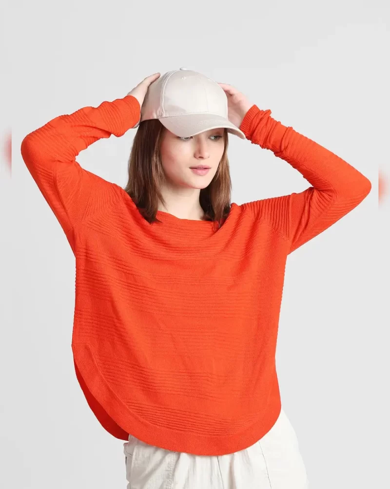 Red Structured Knitted Pullover