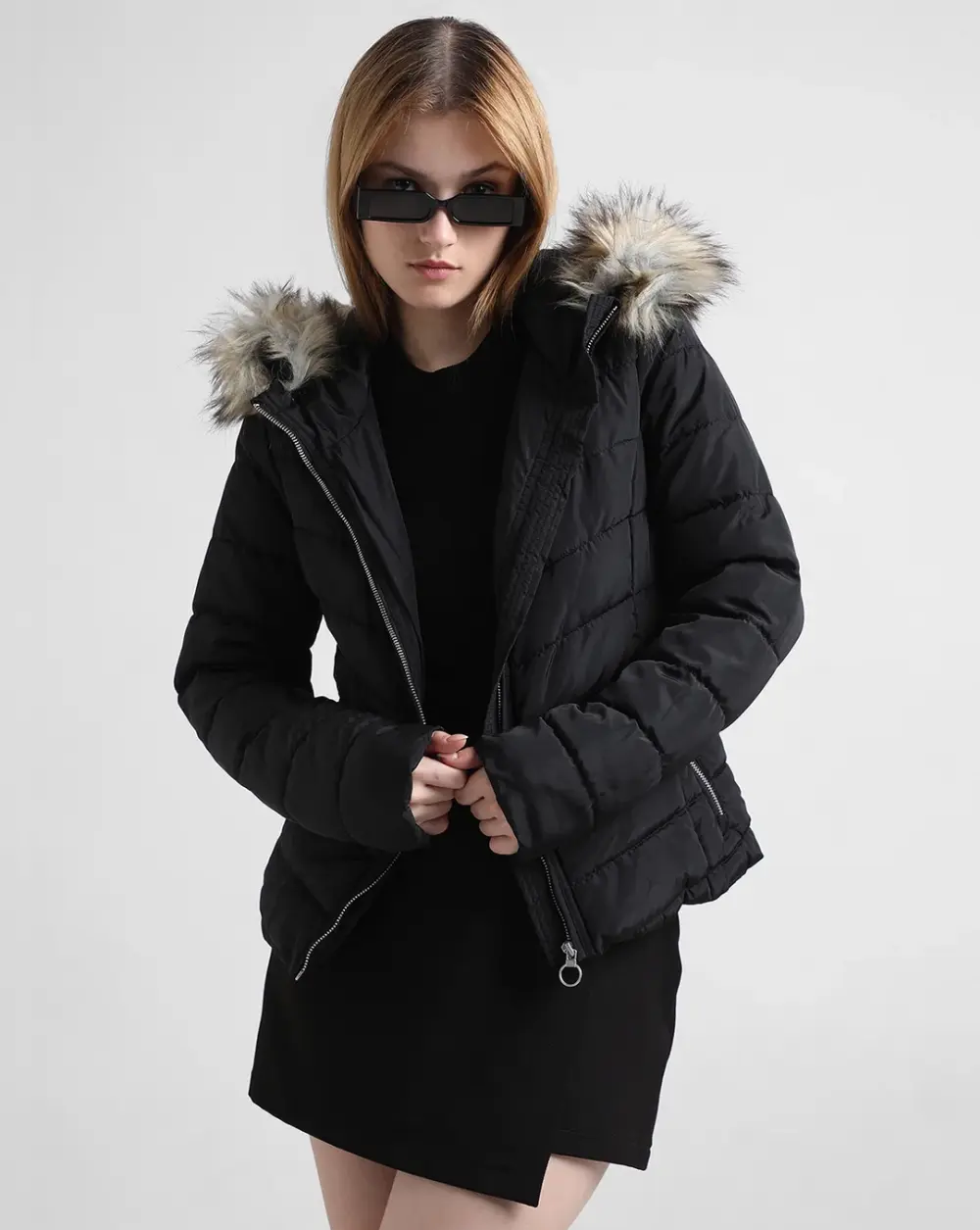 Buy Black Faux Fur Hooded Jacket Online at Best Price in India - Suvidha  Stores