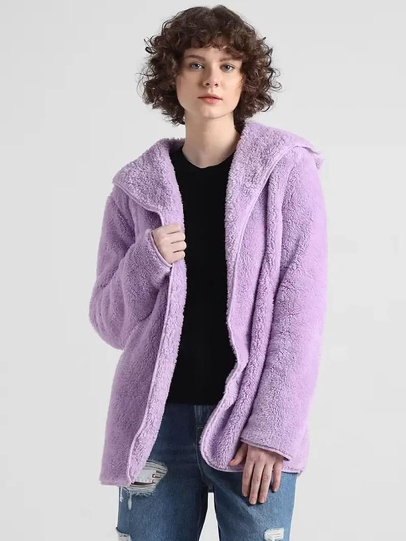 Purple Hooded Sherpa Coat