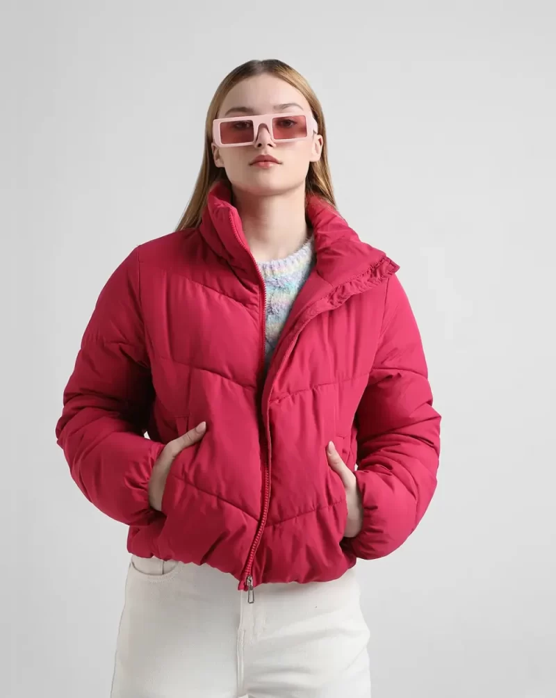Pink High Neck Puffer Jacket