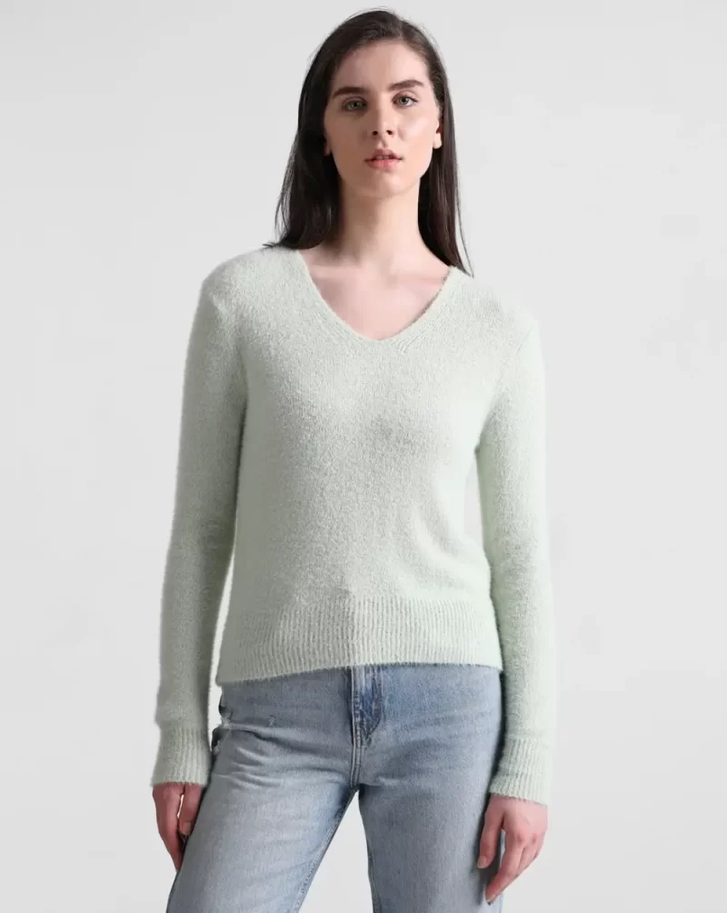 Light Green Fluffy Knit Pullover
