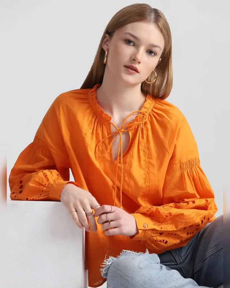 Orange Embroidered Top