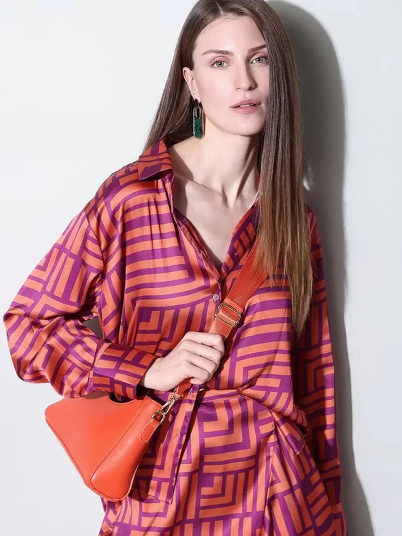 Coral Striped Satin Shirt