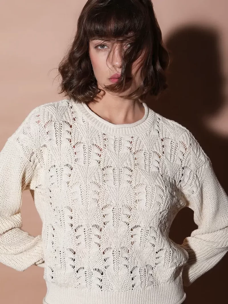 Beige Jacquard Knit Pullover