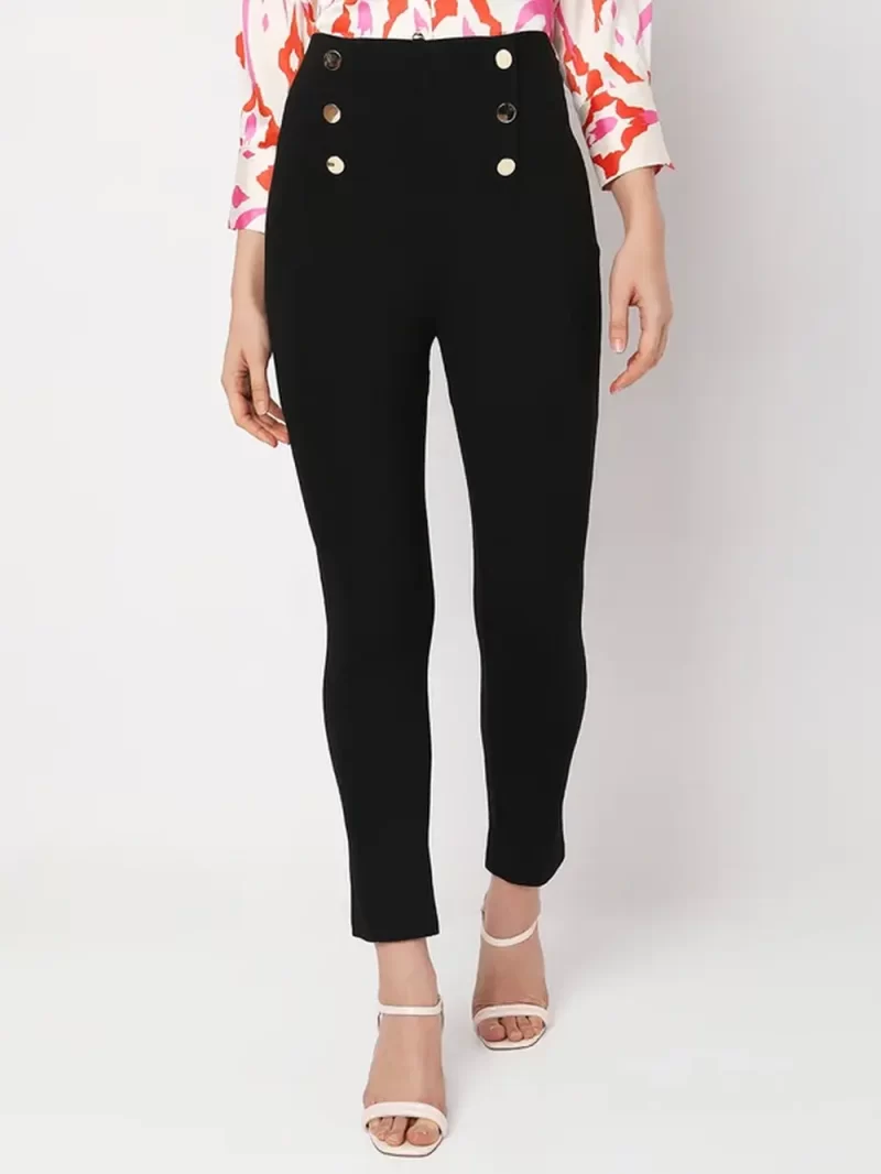 Black High Rise Button Detail Leggings