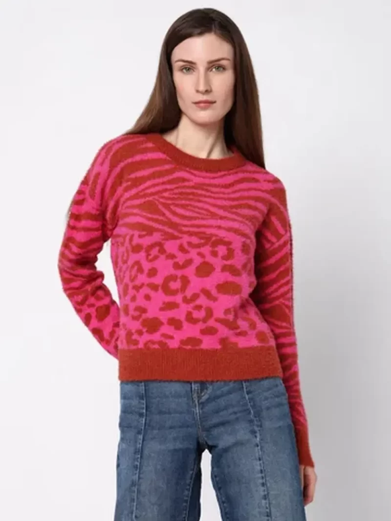 Red & Pink Animal Print Pullover