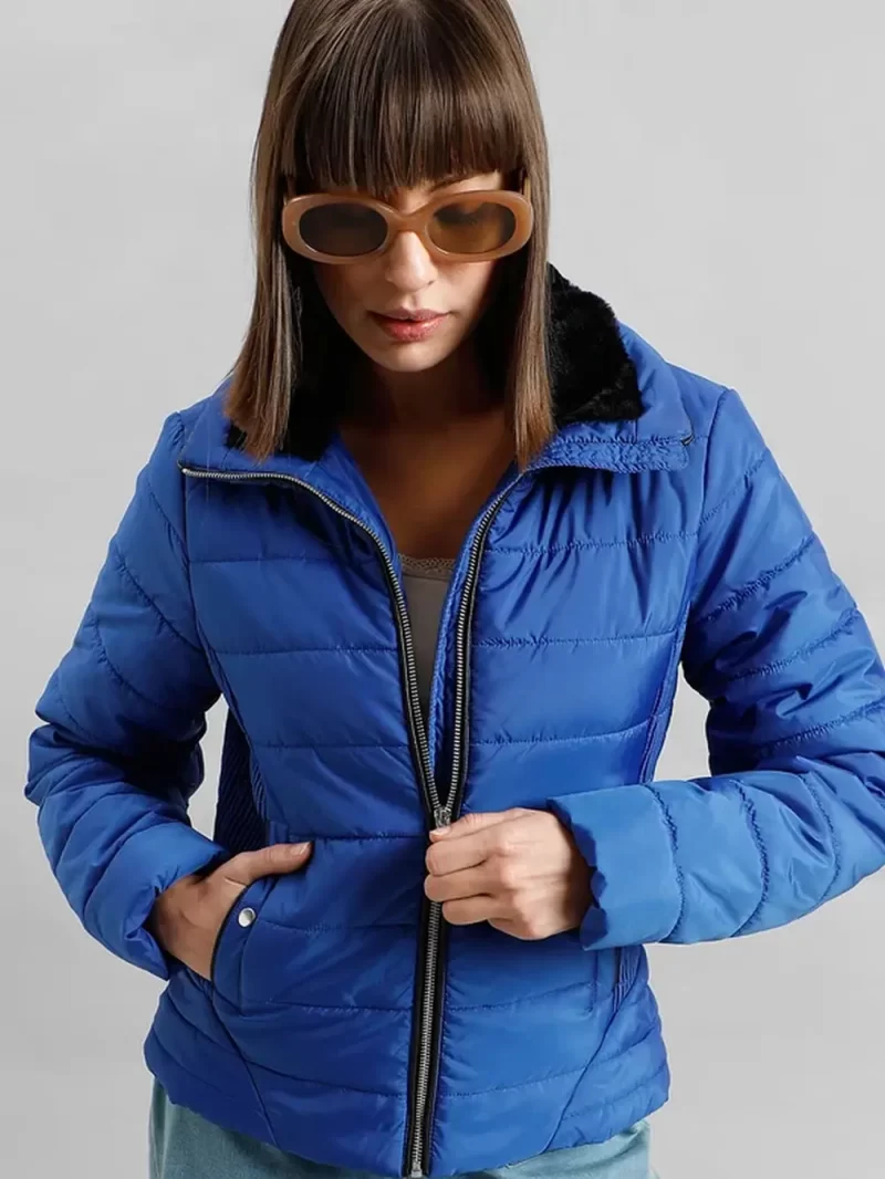 Blue High Neck Puffer Jacket