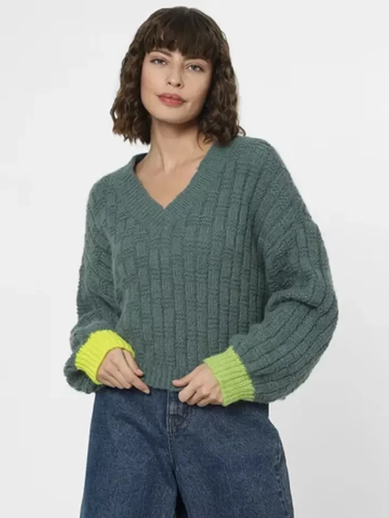 Green Ribbed Textured Pullover