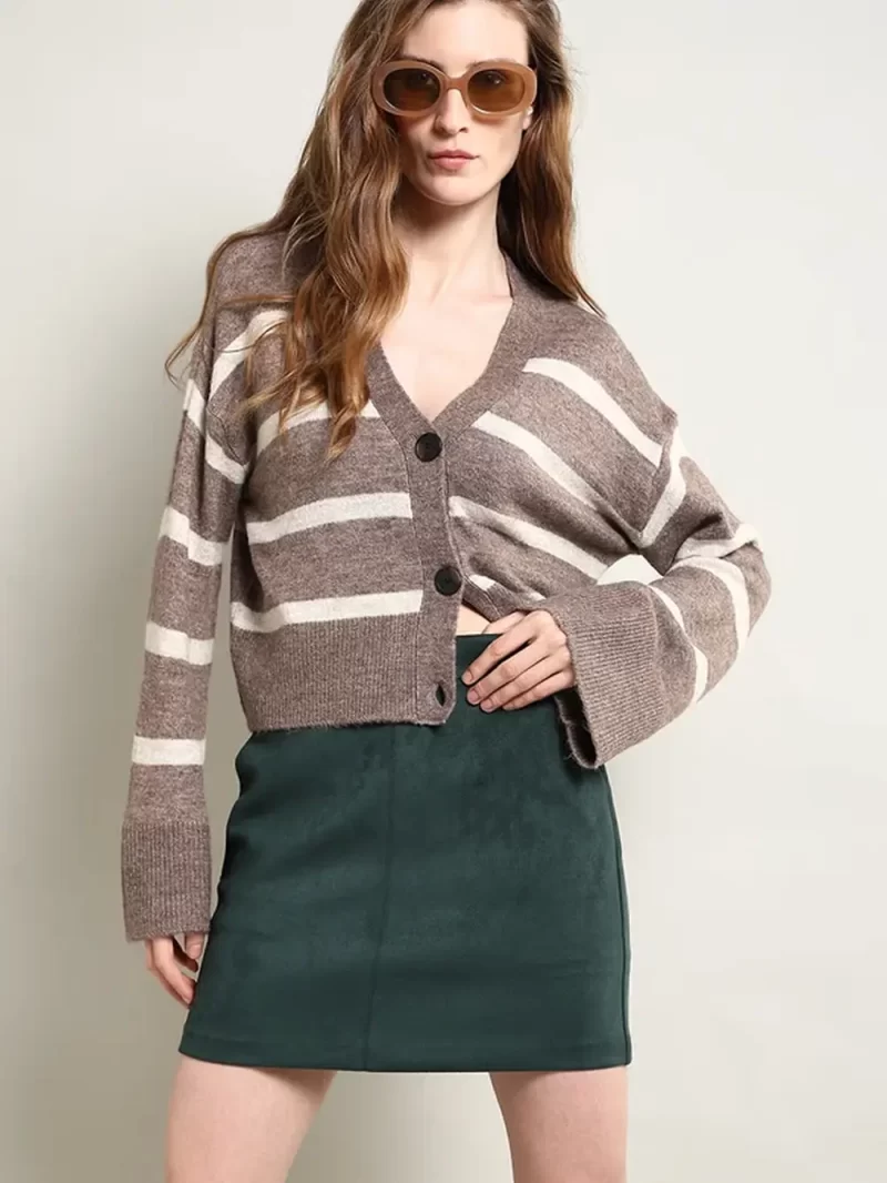 Brown Striped Wide Sleeves Cardigan