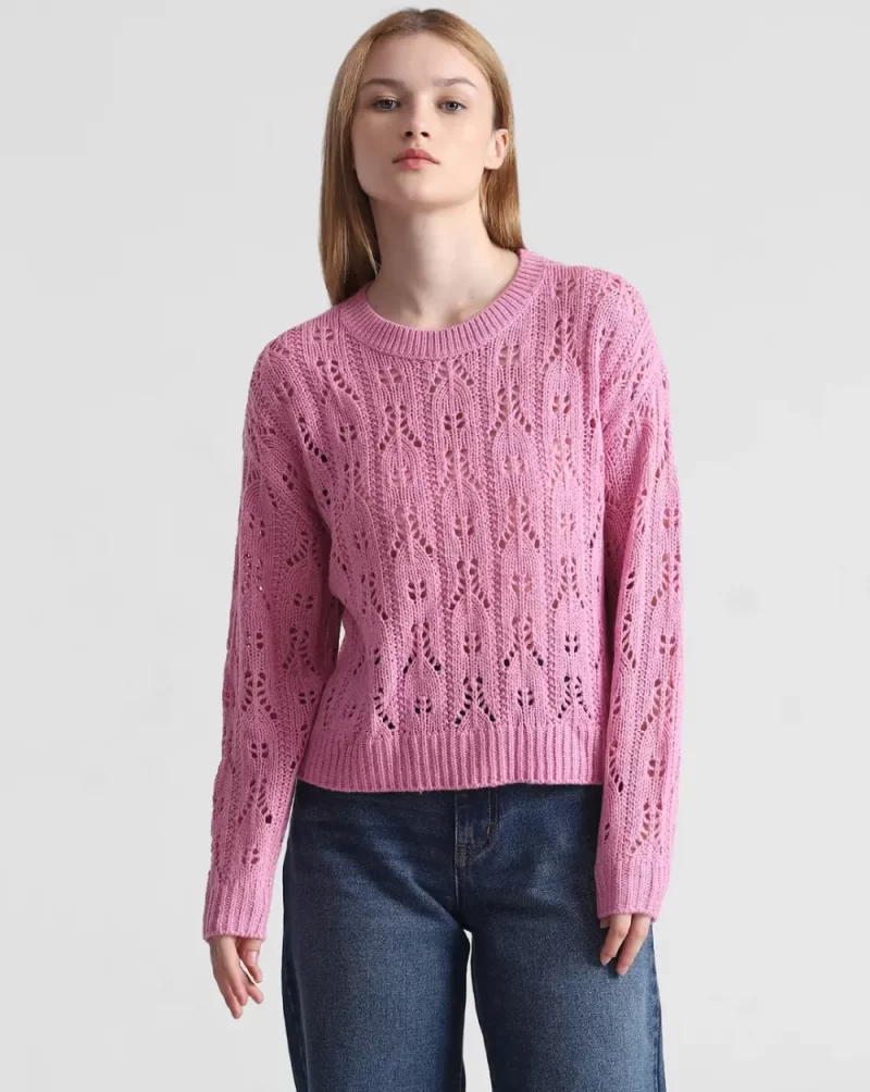 Pink Pointelle Knit Pullover