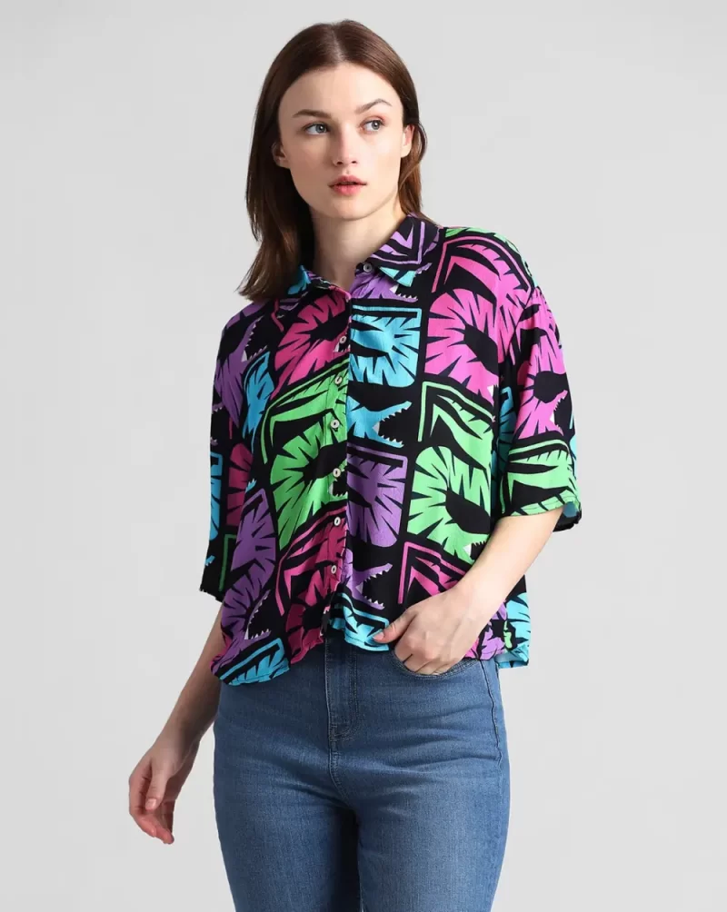 Black Tropical Print Shirt