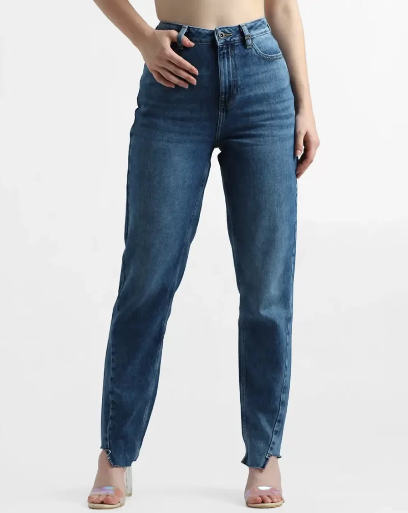 Blue High Rise Mom Fit Jeans