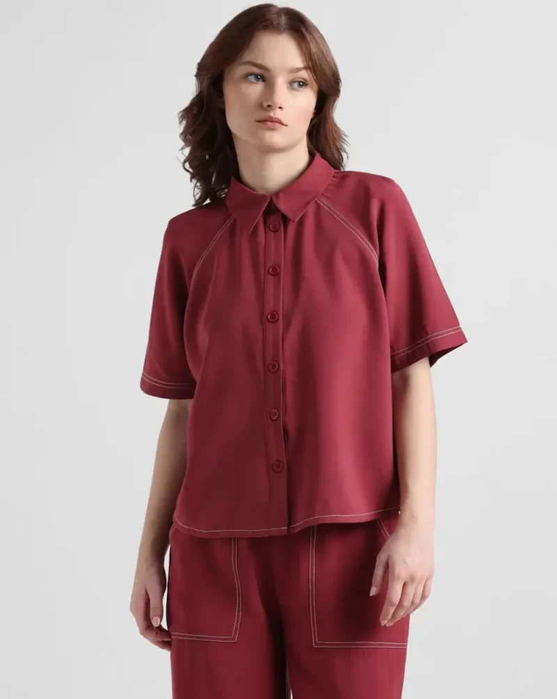 Maroon Contrast Stitch Woven Shirt