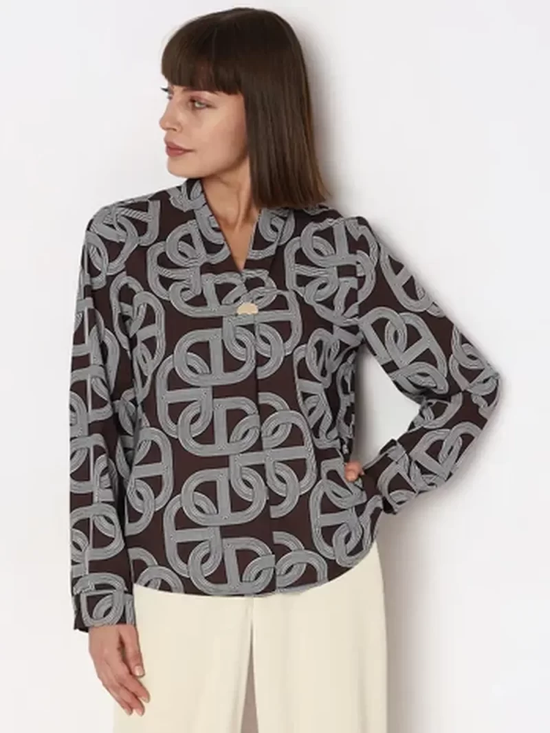 Brown Abstract Print Top