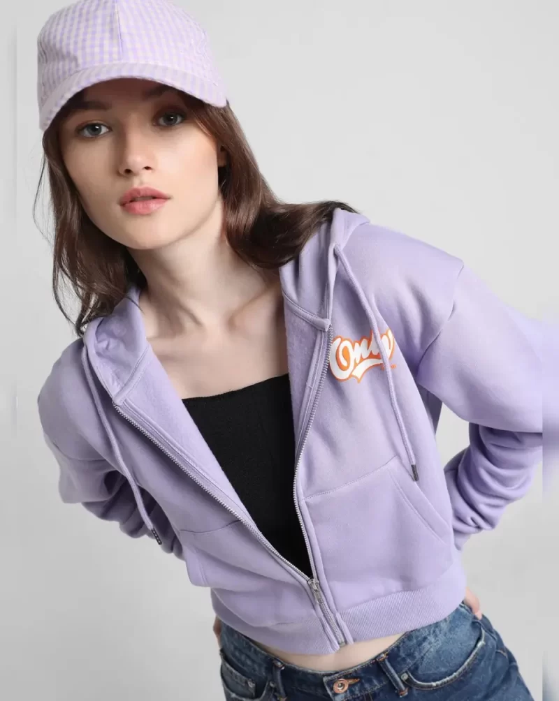 Lavender Printed Zip Hooded Sweatshirt