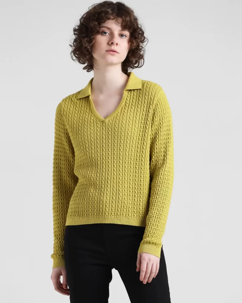 Green Textured Knit Pullover