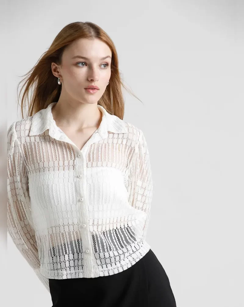 White Lace Full Sleeves Shirt