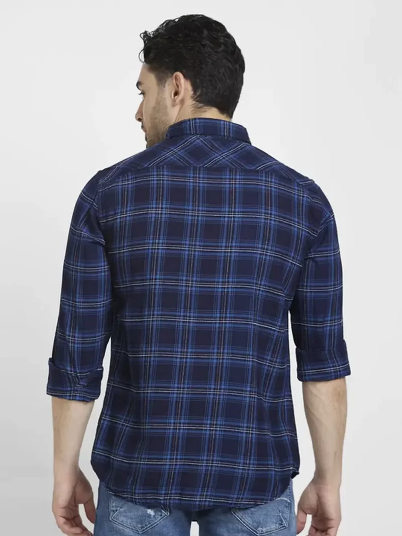 Spykar Men Indigo Blue Cotton Regular Slim Fit Full Sleeve Checkered Shirt
