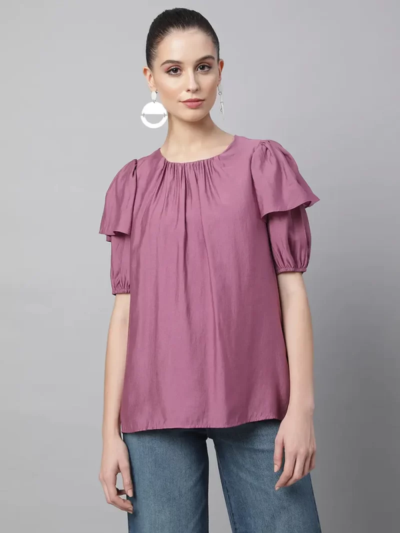 Women Plum Rayon Loose Fit Blouse Top