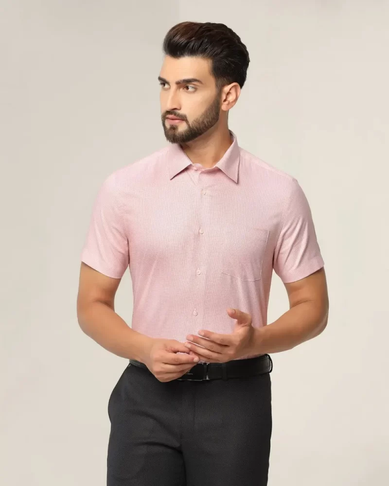 Formal Half Sleeve Dusty Pink Check Shirt - Malibu