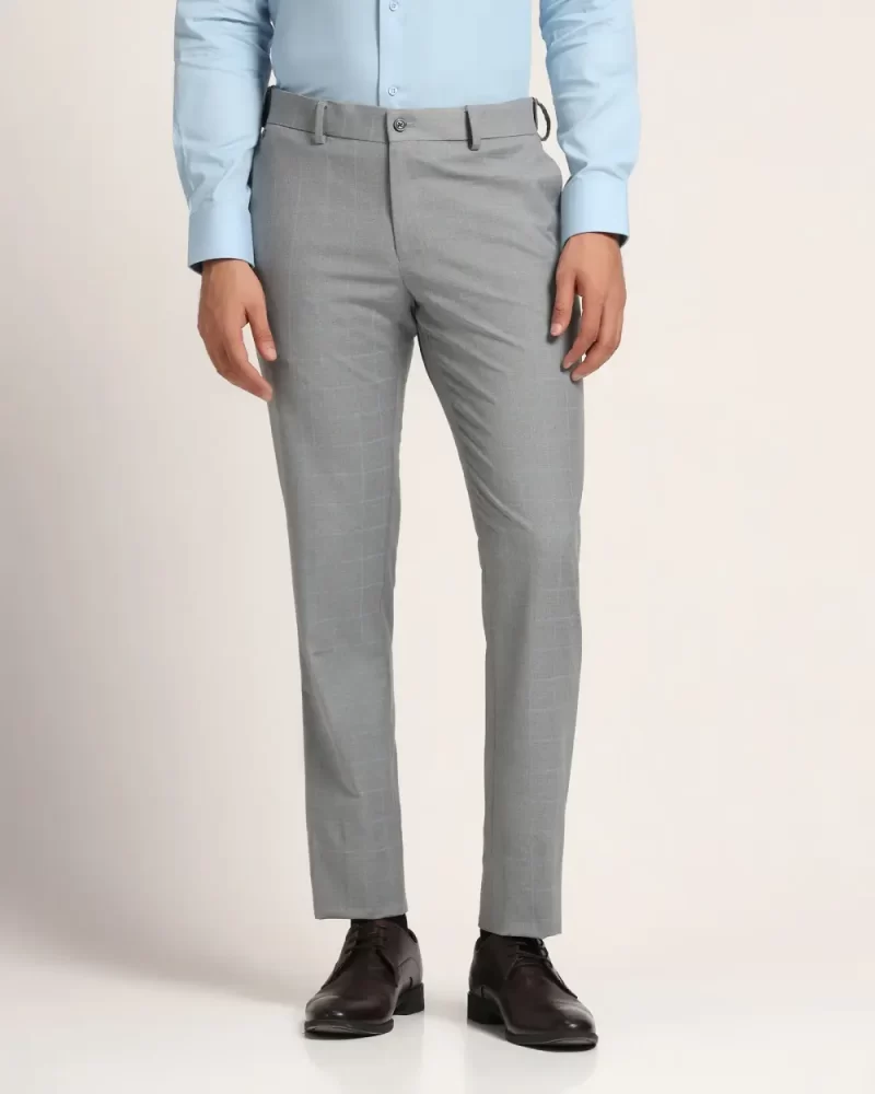 Slim Fit B-91 Formal Light Grey Check Trouser - Banner