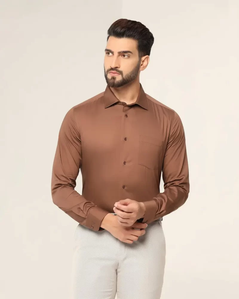 Formal Brown Solid Shirt - Spy