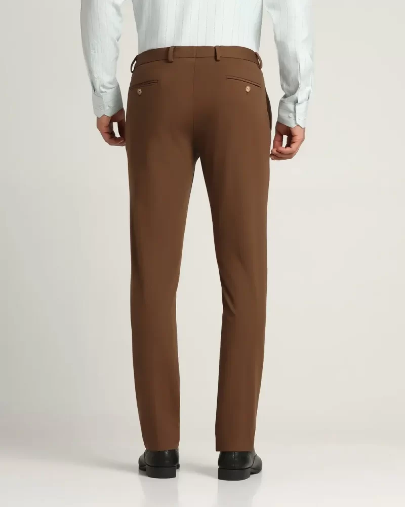 Slim Fit B-91 Formal Brown Solid Trouser - Yoke