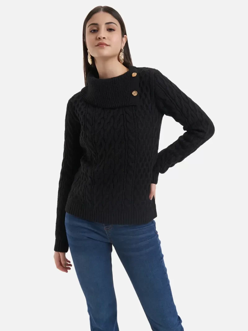 Pullover With Turn-Up Collar And Metal Buttons