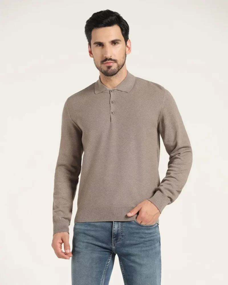 Polo Neck Brown Solid Sweater - Jill
