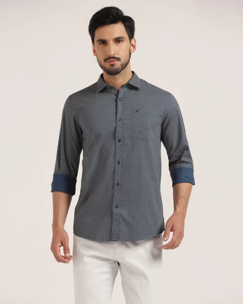 Casual Navy Printed Shirt - Mellos