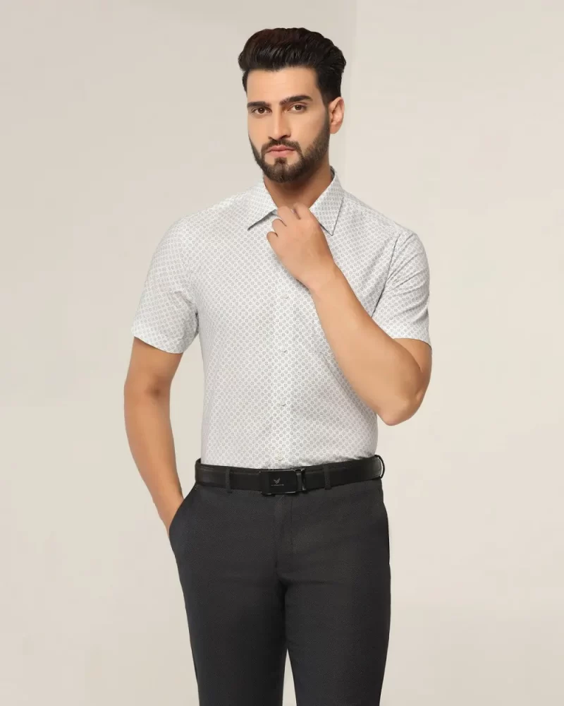 Formal Half Sleeve White Printed Shirt - Roast