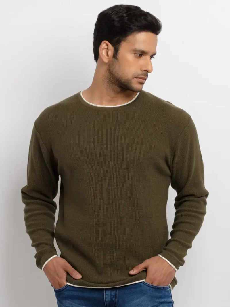 Mens Solid Round Neck Sweater