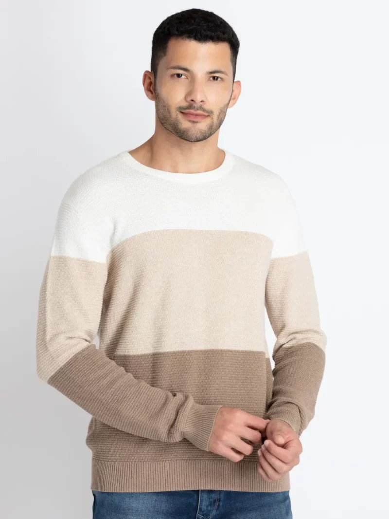 Mens Colourblock Round Neck Sweater