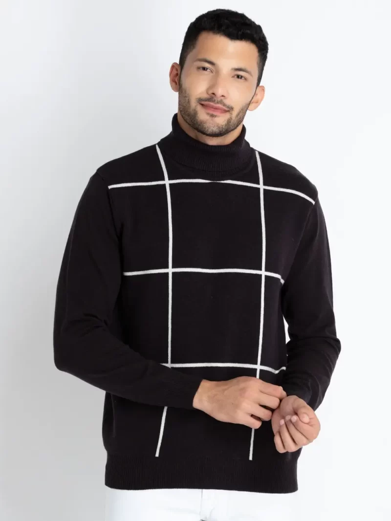 Mens Checkered Turtle Neck Sweater