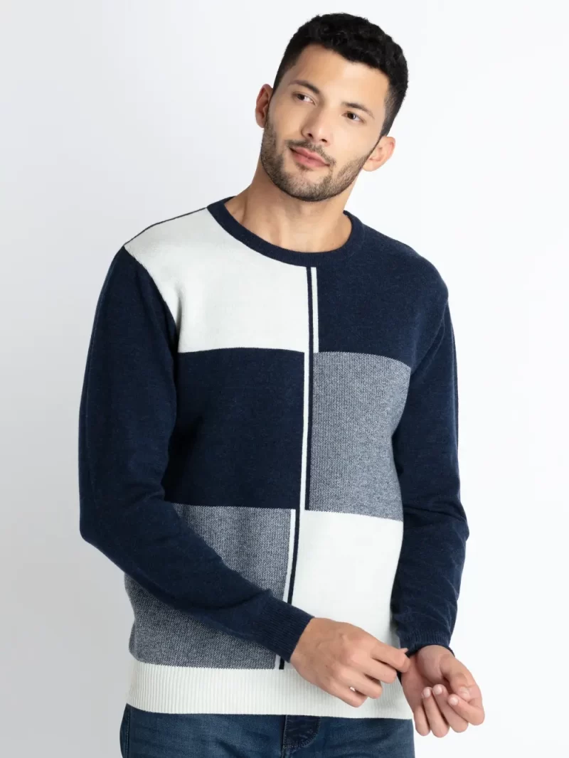 Mens Checkered Round Neck Sweater