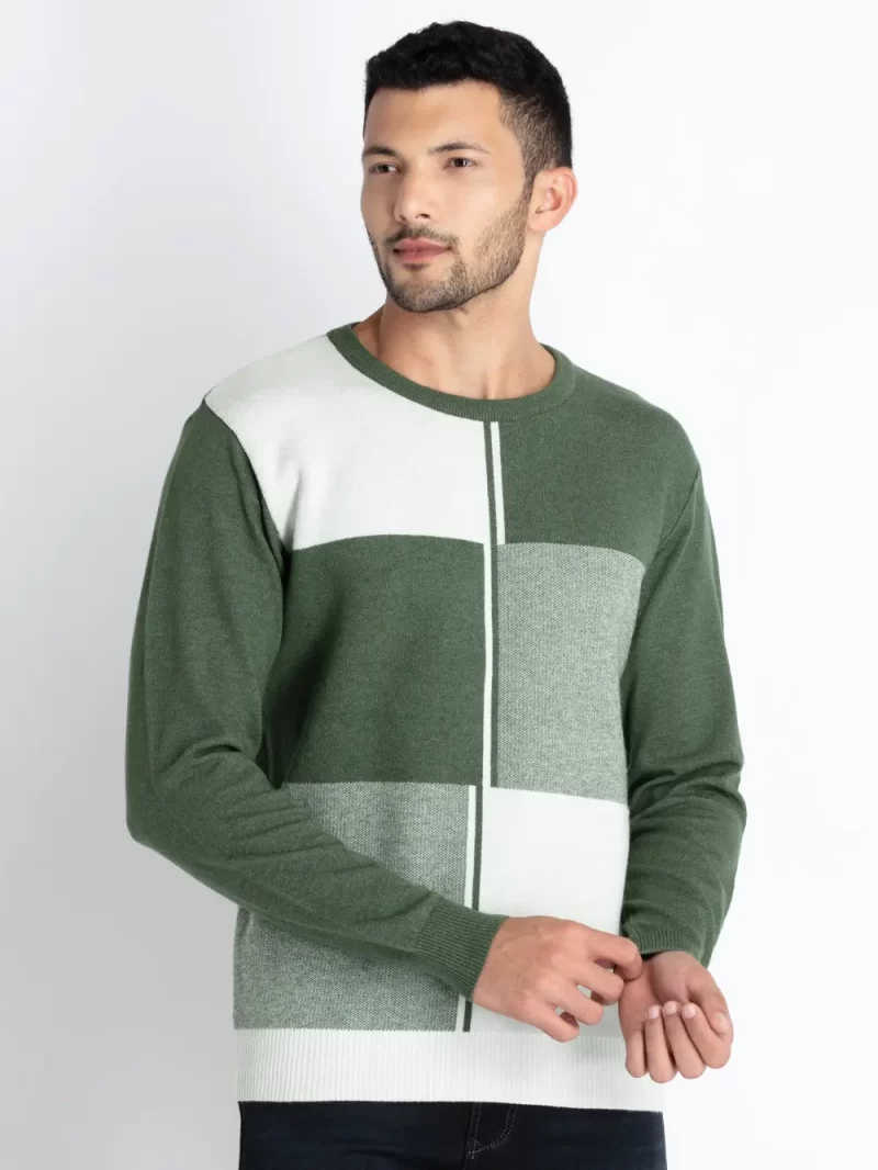 Mens Checkered Round Neck Sweater