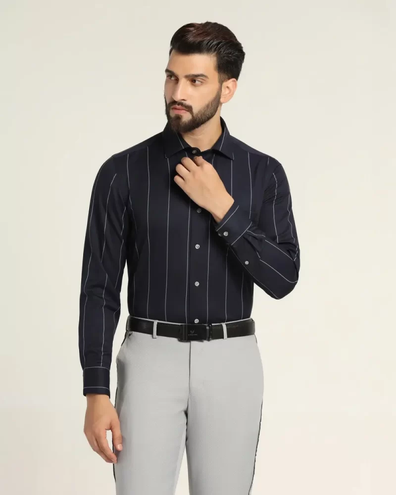 Luxe Formal Navy Striped Shirt - Oswald