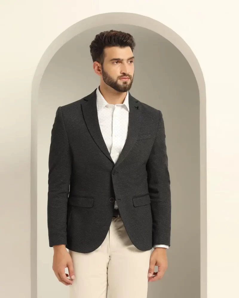 Casual Charcoal Textured Blazer - Lupin