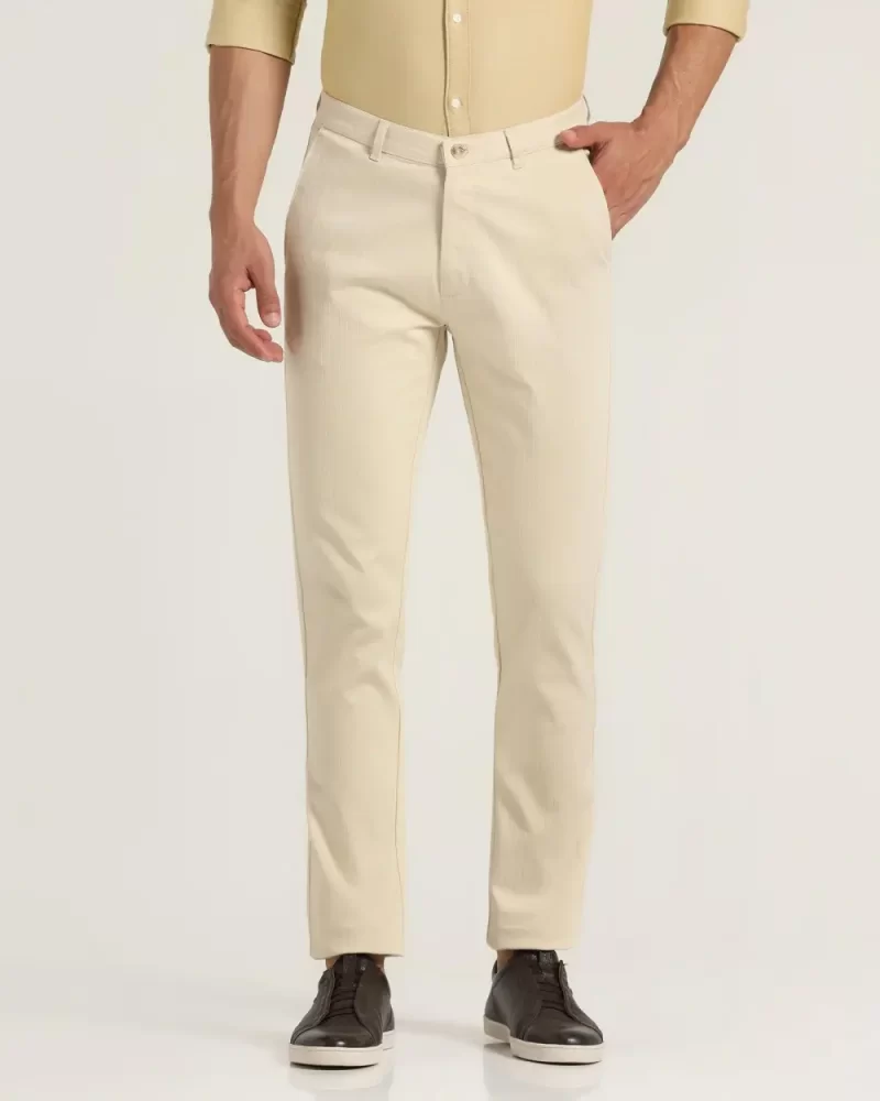 Slim Comfort Casual Beige Textured Khakis - Frado