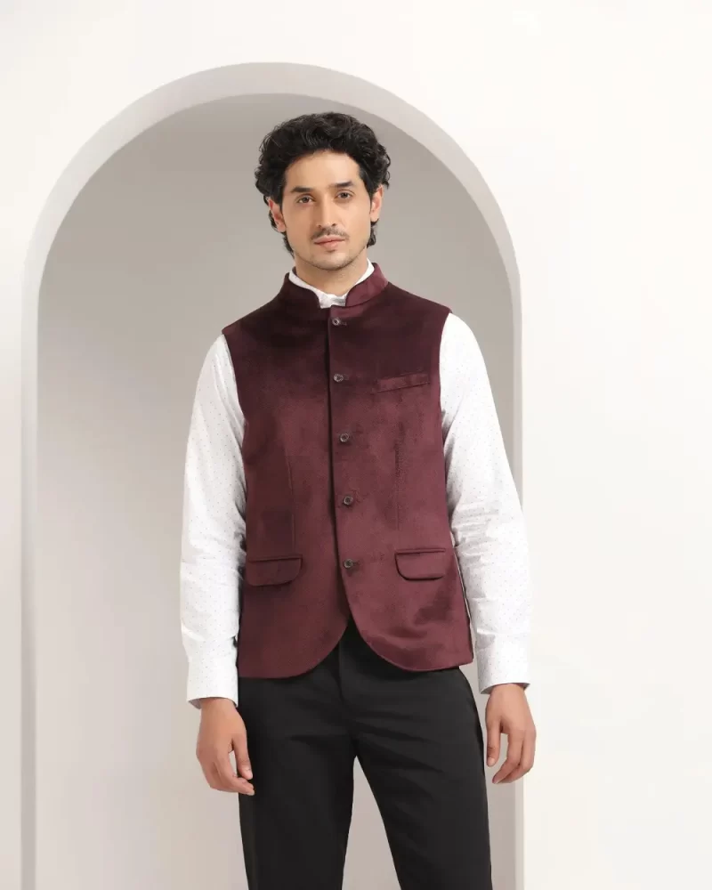 Bandhgala Formal Teal Textured Waistcoat - Kasban