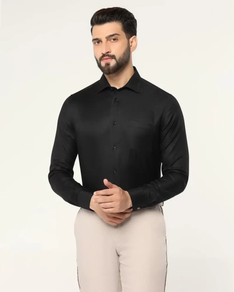 Formal Black Textured Shirt - Kwid