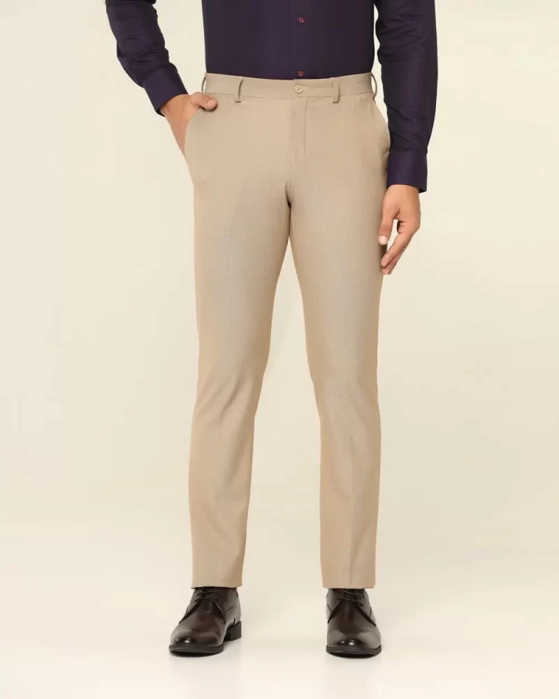 Slim Fit B-91 Formal Beige Textured Trouser - Kettle