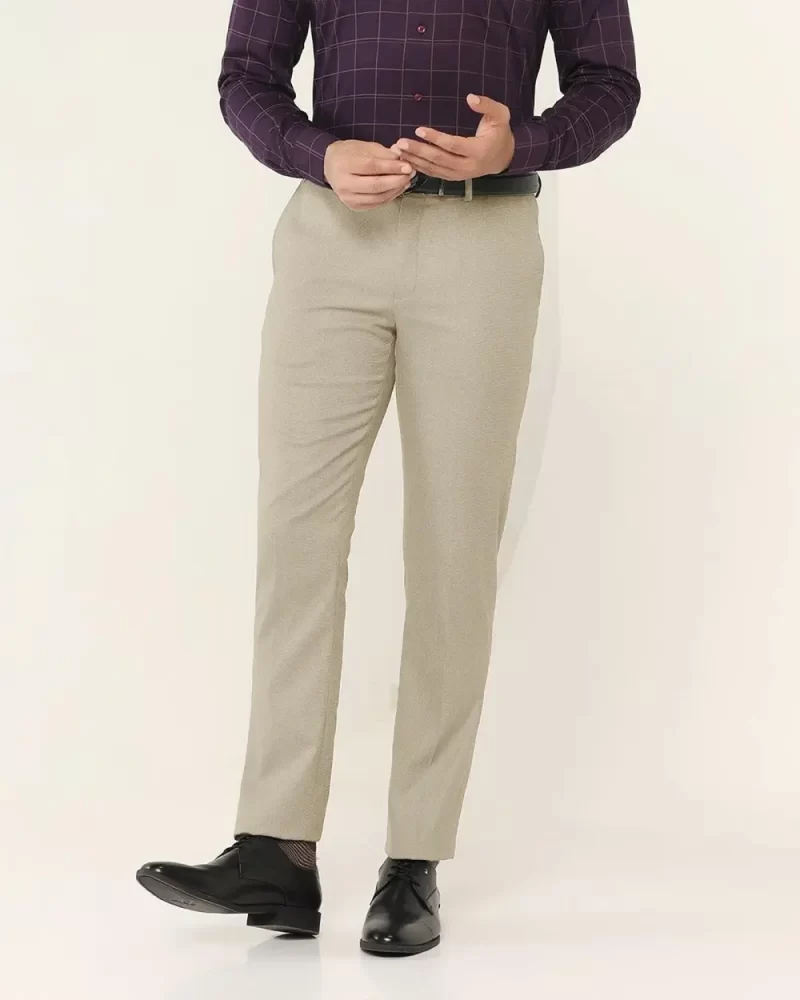 Slim Comfort B-95 Formal Beige Textured Trouser - Wall