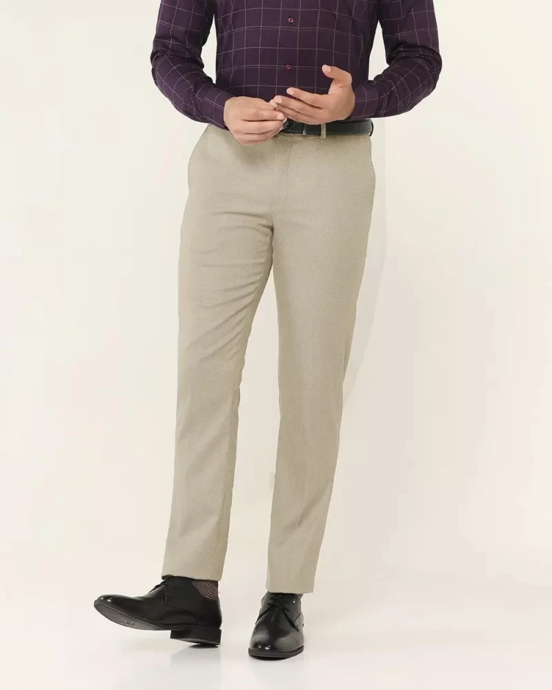 Straight B-90 Formal Beige Textured Trouser - Wall