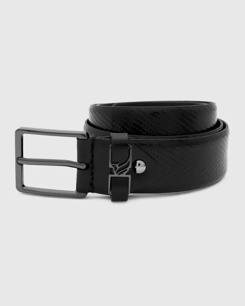 Leather Black Textured Belt - Tallian