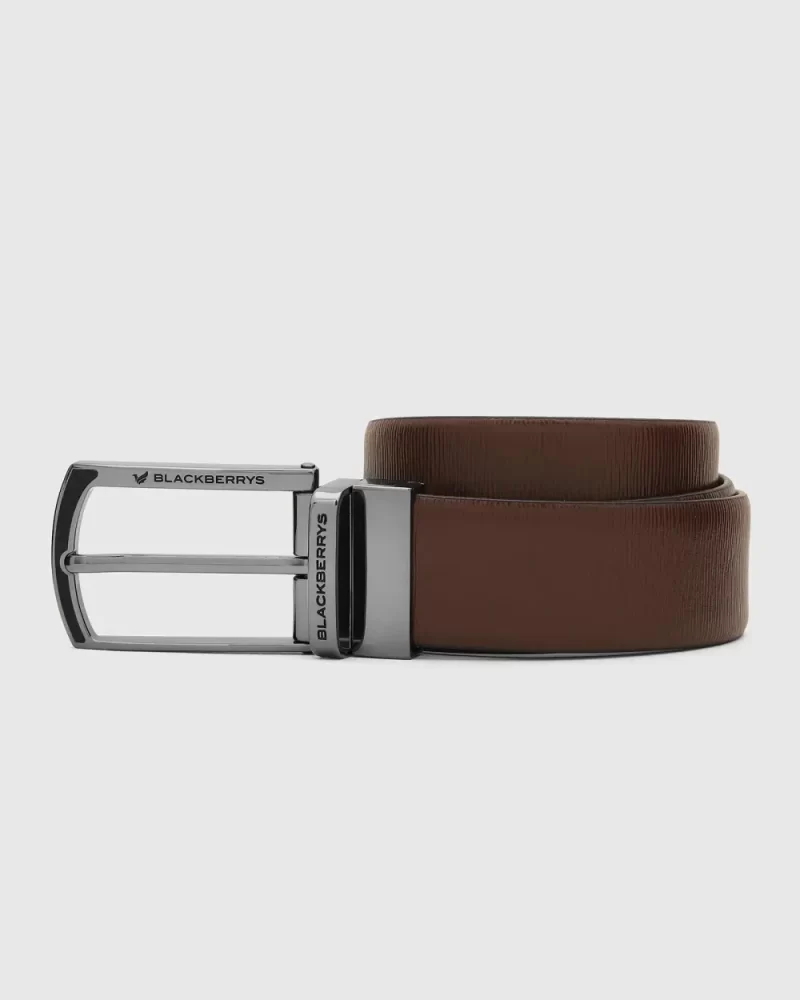 Leather Reversible Brown Tan Textured Belt - Turtles