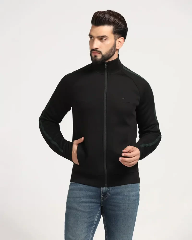 High Neck Black Solid Sweatshirt - Decy