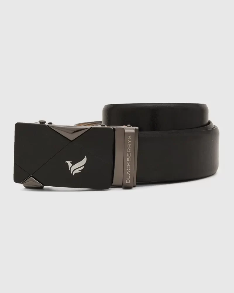Leather Black Solid Belt - Simon