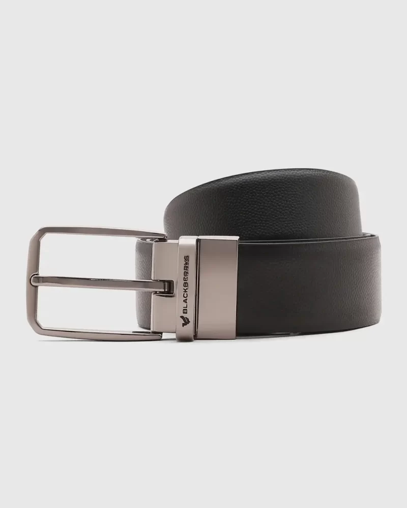 Leather Reversible Black Brown Textured Belt - Stefano