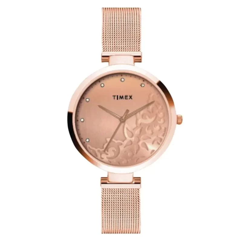 Timex Fashion Women'S Rose Gold Dial Round Case 3 Hands Function Watch -Tw000X219